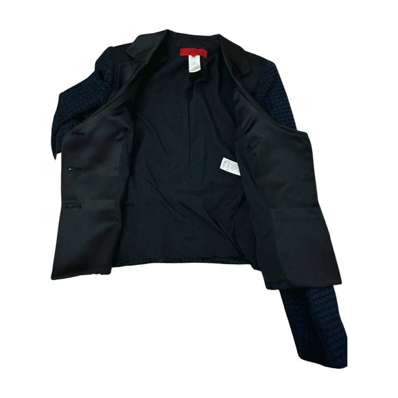 Les Copains Women's Blue Black Satin Three Button Knit Blazer US 12 Size 44 - Picture 8 of 12